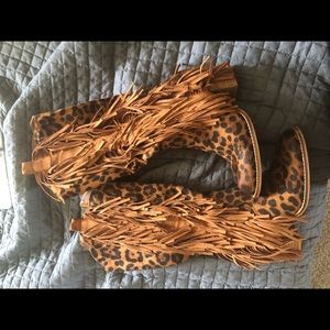 Leopard Fringe Boots
